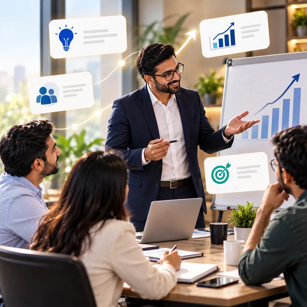 Insurance Advisors planning their client reviews in a modern office