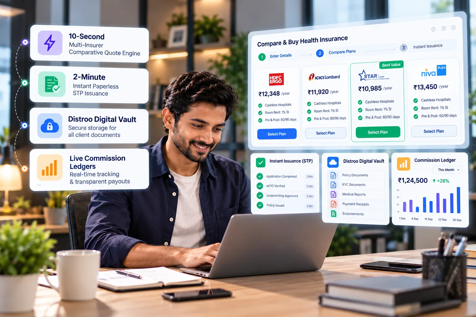 An Advisor using digital tools to manage client policies