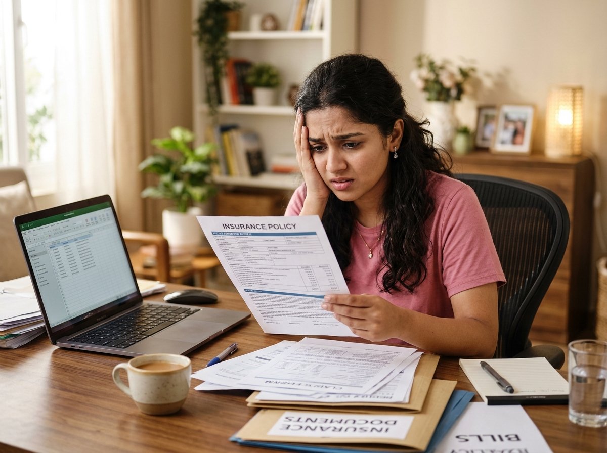 Customer feeling confused by complex insurance options and paperwork
