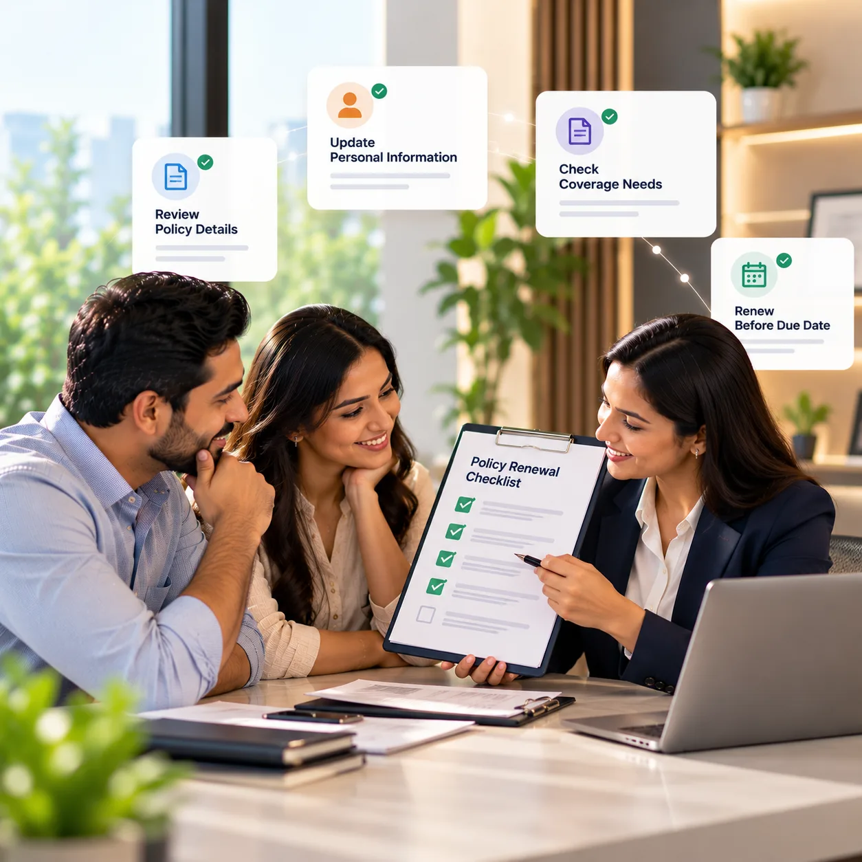 Reviewing insurance renewal schedule and NCB details