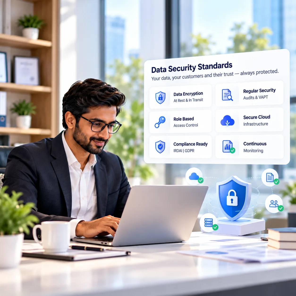 A secure workspace with dashboards used for managing data protection
